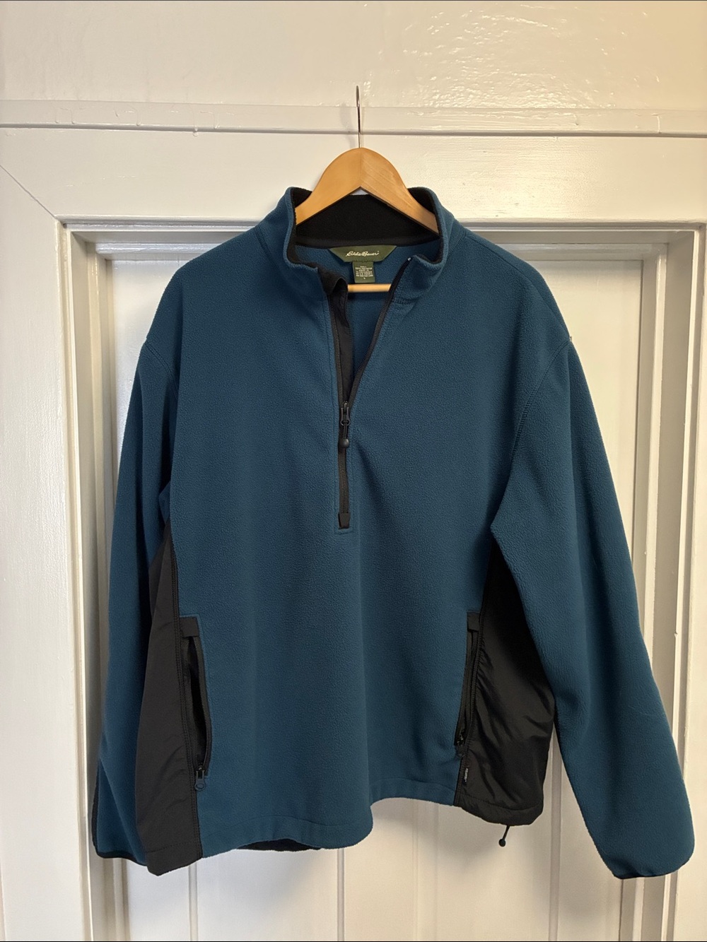 Eddie Bauer Teal Blue Half-Zip Utility Fleece Jacket with Black Panels